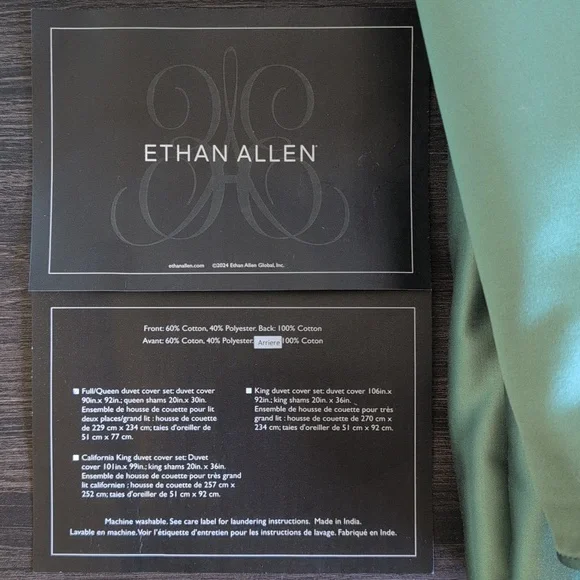 Ethan Allen Queen Duvet And Shams Set Salena Duvet Cover Set F/Q Size Sage Green - Picture 3 of 7